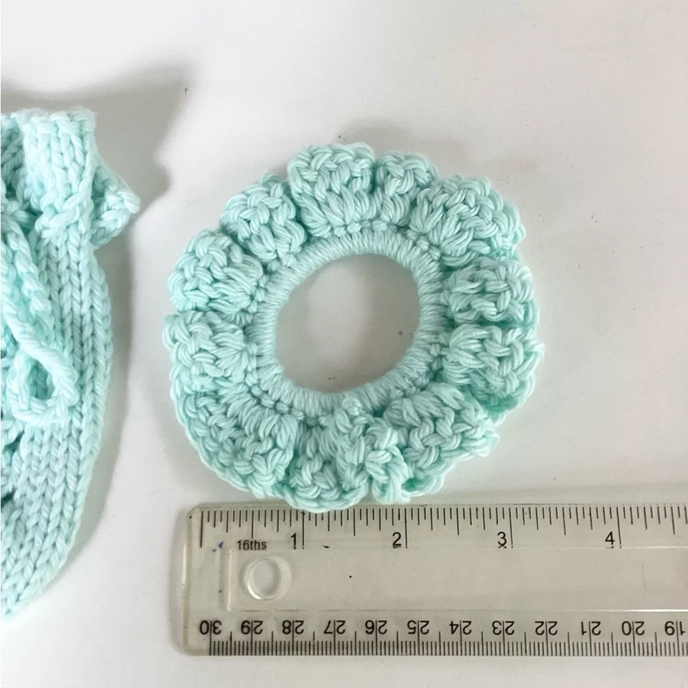 Hand Crafted Soap Saver Bag Hair Scrunchy Bath Essential Cotton Mint Green